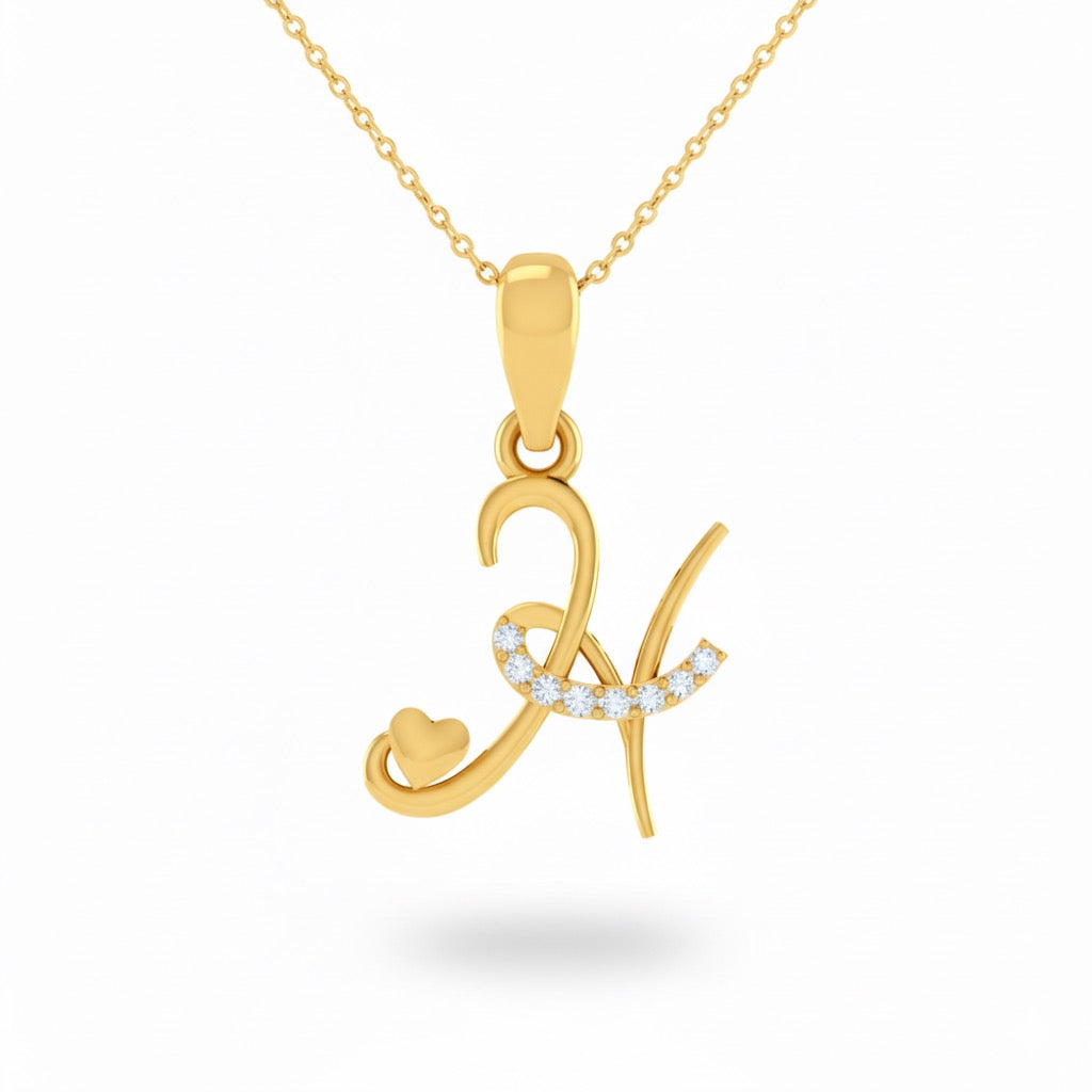 gold plated 925 sterling silver letter H pendant with chain