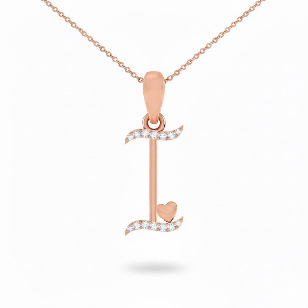 rose gold plated 925 sterling silver letter I pendant with chain