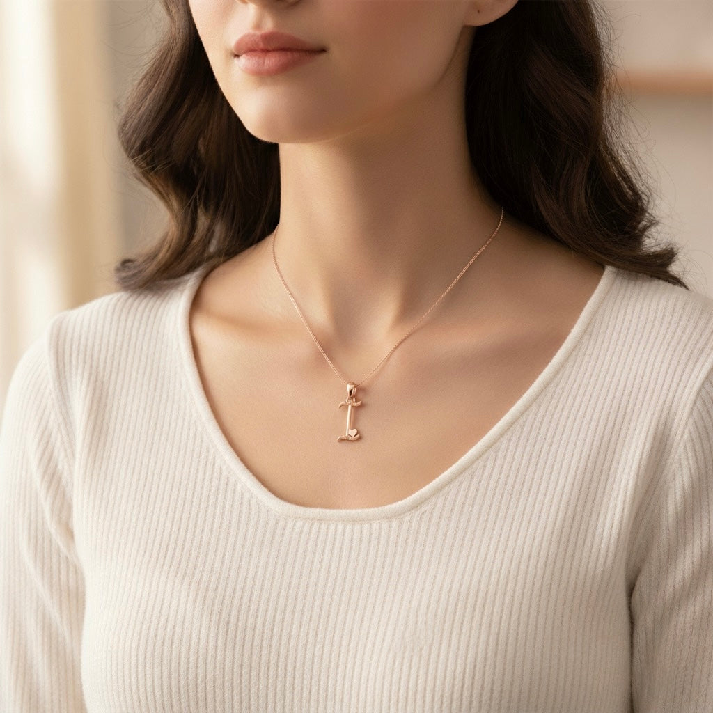 rose gold plated 925 sterling silver letter I pendant