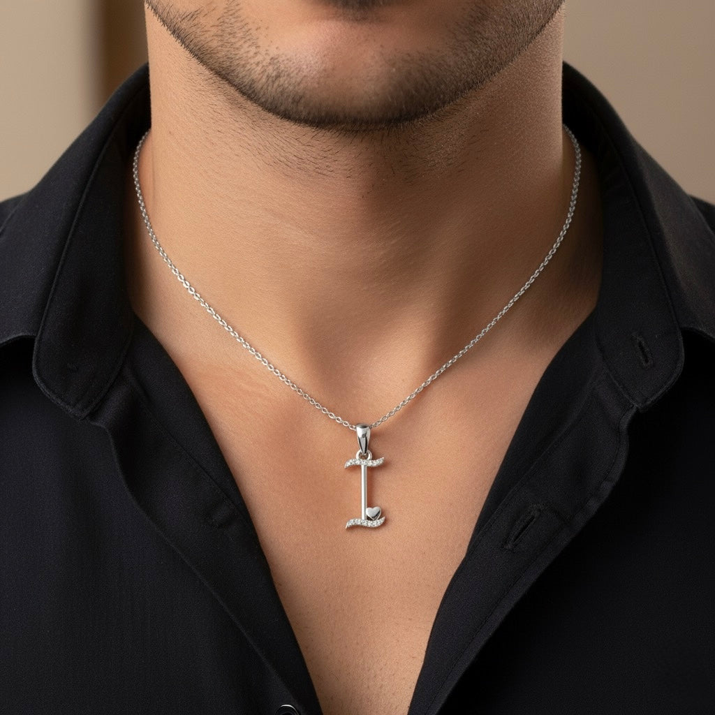 rhodium plated 925 sterling silver letter I pendant