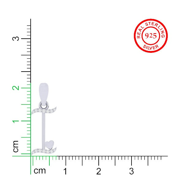 rhodium plated 925 sterling silver letter I pendant