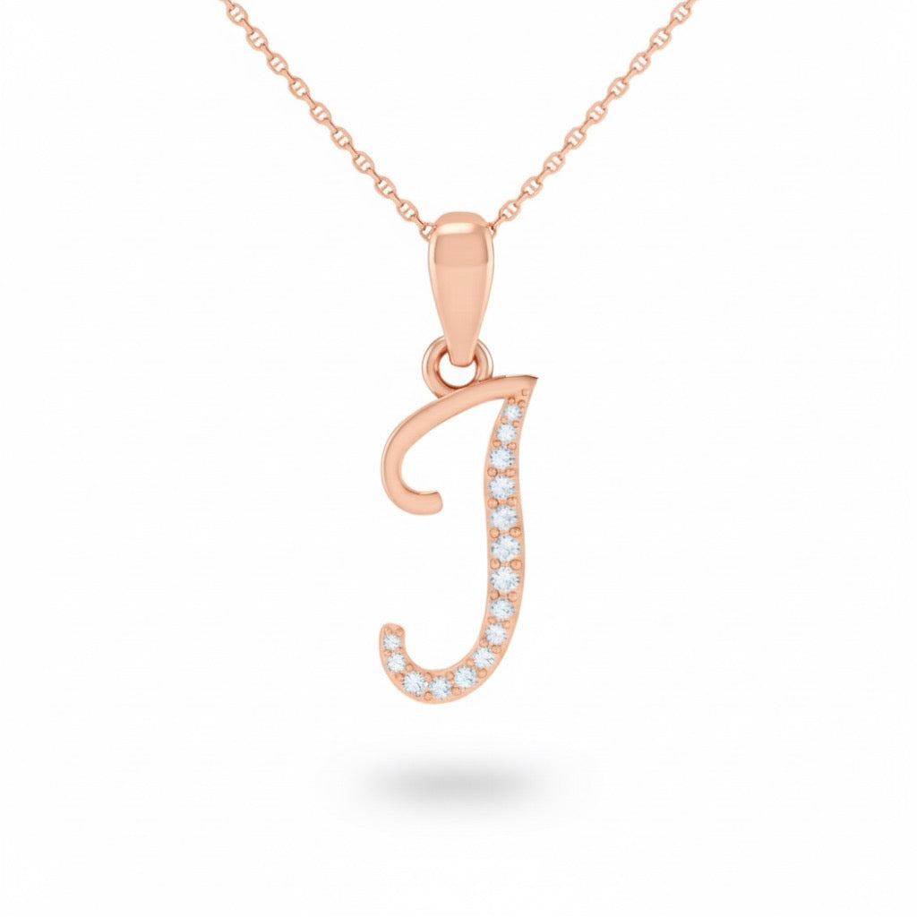 rose gold plated 925 sterling silver letter J pendant with chain