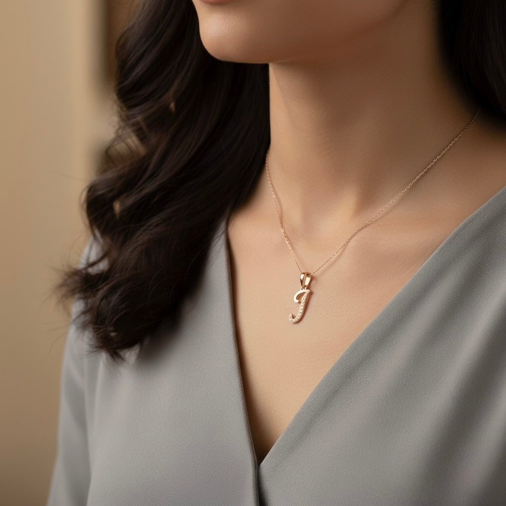 rose gold plated 925 sterling silver letter J pendant