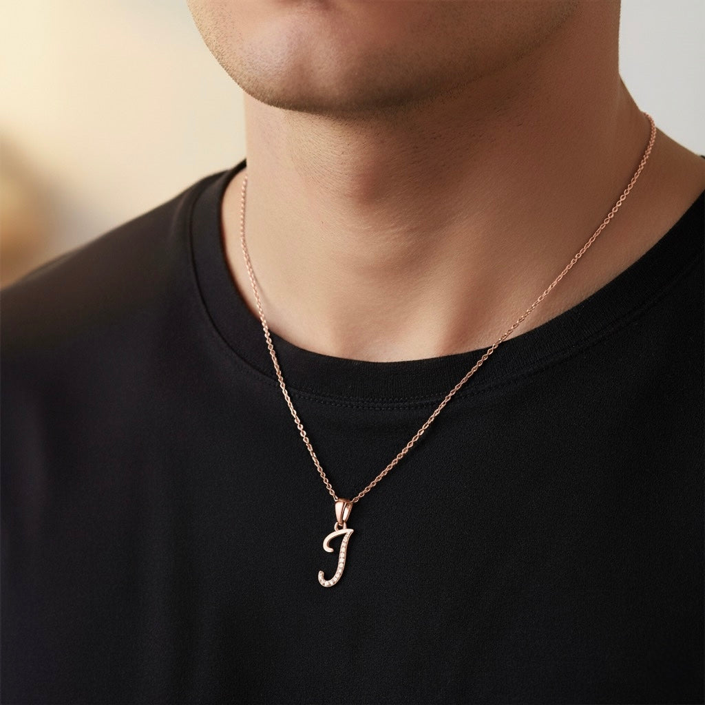 rose gold plated 925 sterling silver letter J pendant