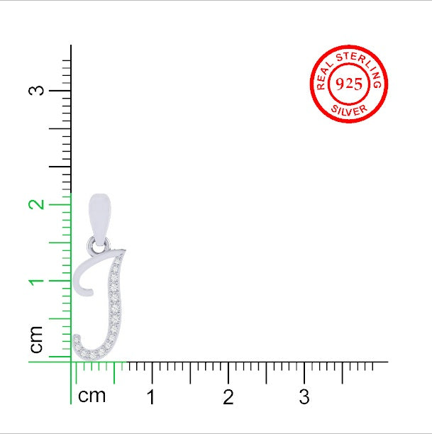 rhodium plated 925 sterling silver letter J pendant