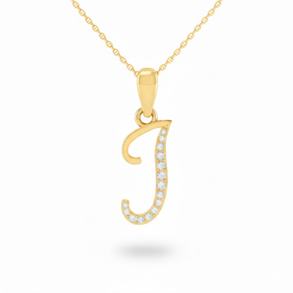 gold plated 925 sterling silver letter J pendant with chain