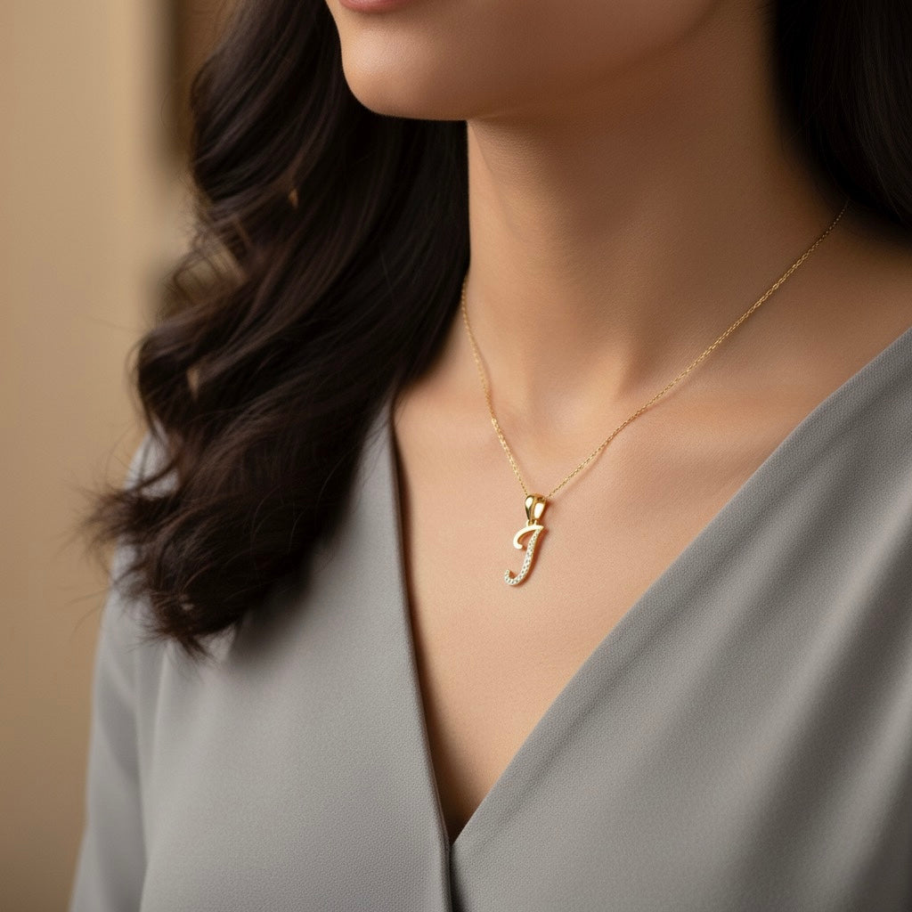 gold plated 925 sterling silver letter J pendant