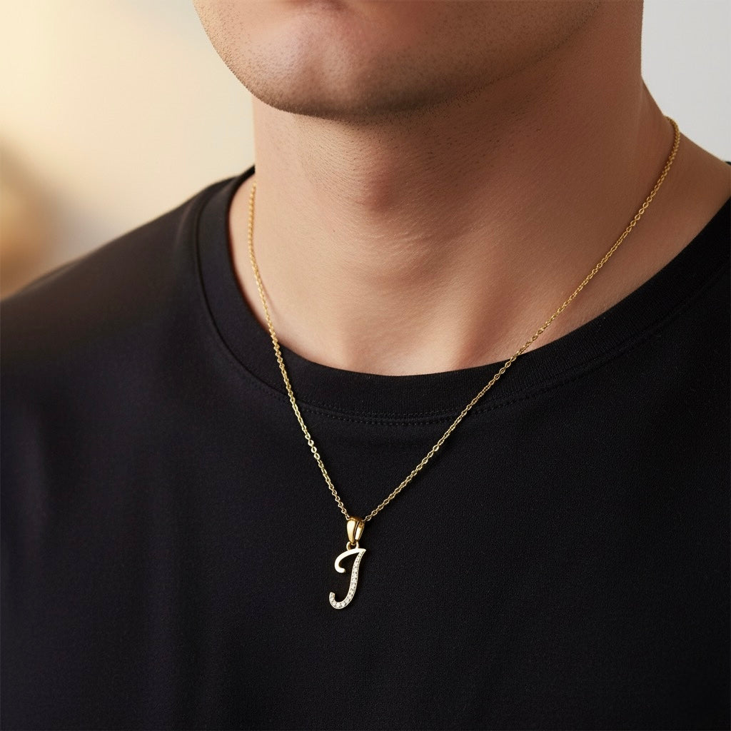 gold plated 925 sterling silver letter J pendant