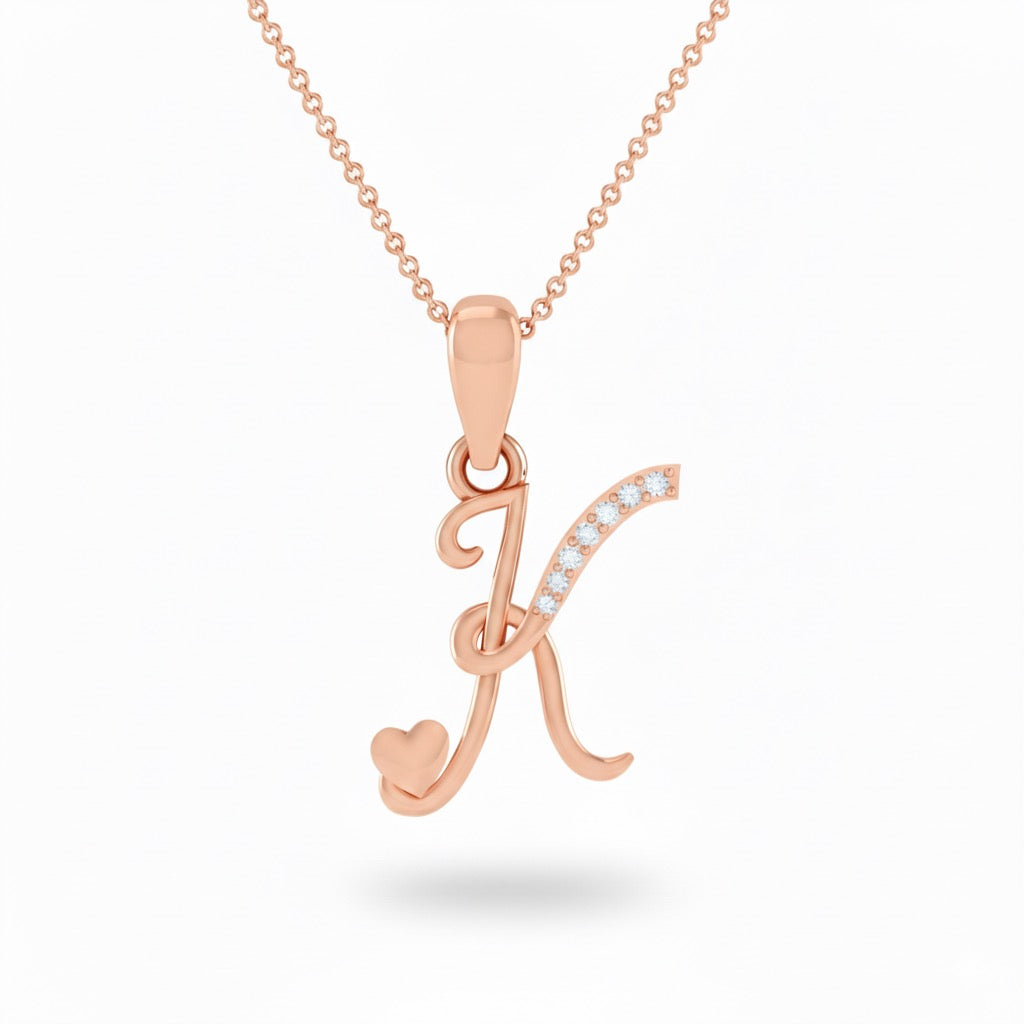 rose gold plated 925 sterling silver letter K pendant with chain