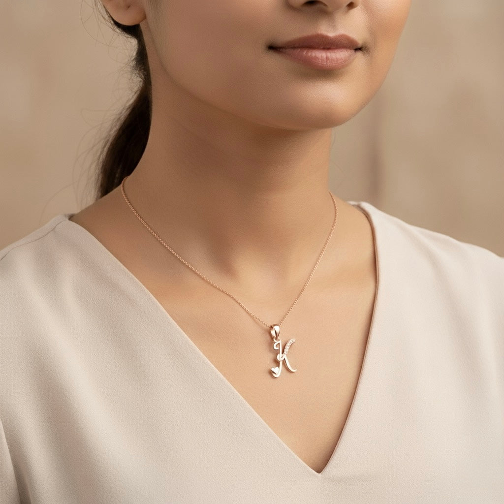 rose gold plated 925 sterling silver letter K pendant