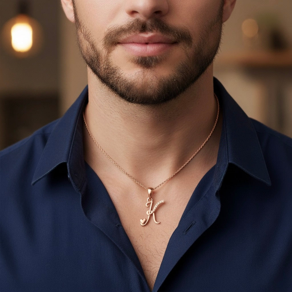 rose gold plated 925 sterling silver letter K pendant