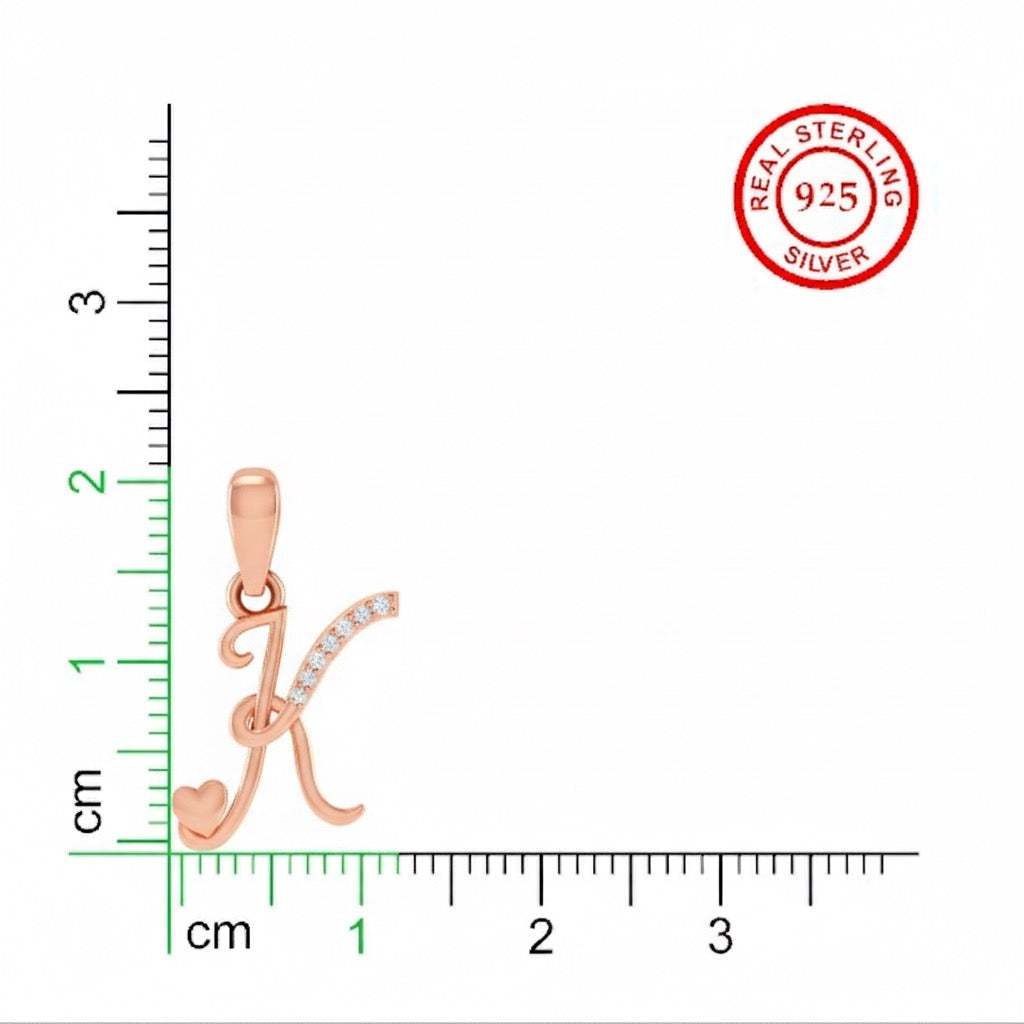 rose gold plated 925 sterling silver letter K pendant