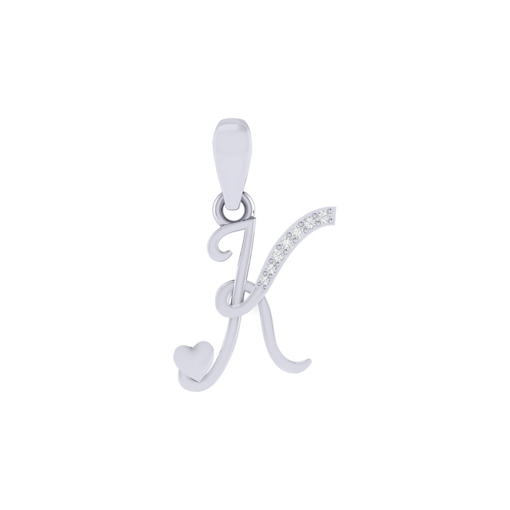 rhodium plated 925 sterling silver letter K pendant