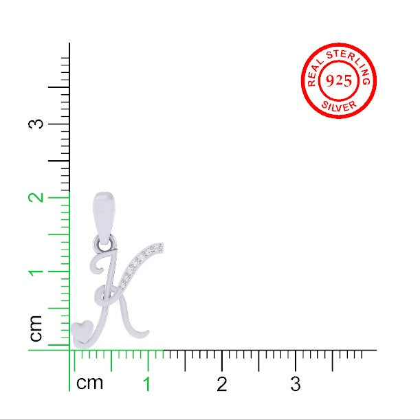 rhodium plated 925 sterling silver letter K pendant