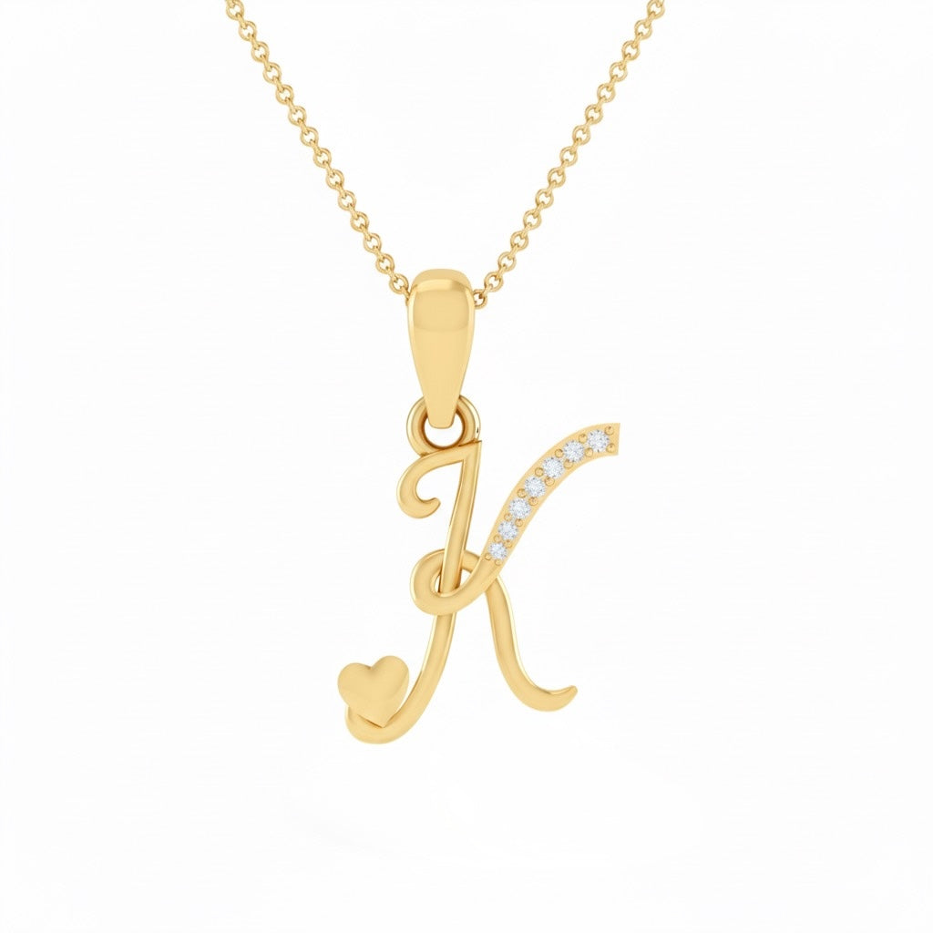 gold plated 925 sterling silver letter K pendant with chain