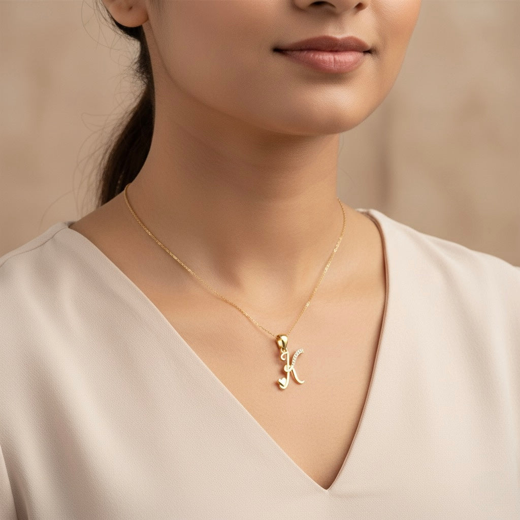 gold plated 925 sterling silver letter K pendant