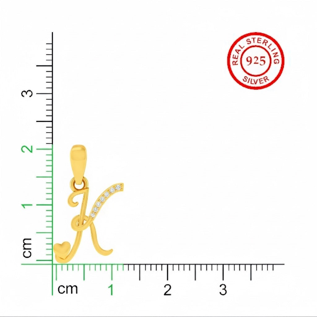 gold plated 925 sterling silver letter K pendant