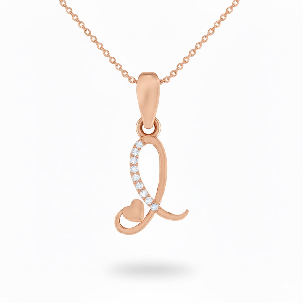 rose gold plated 925 sterling silver letter L pendant with chain