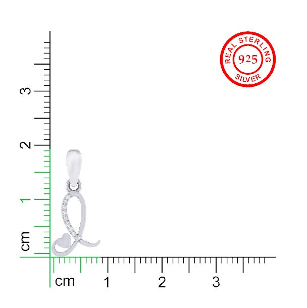 rhodium plated 925 sterling silver letter L pendant