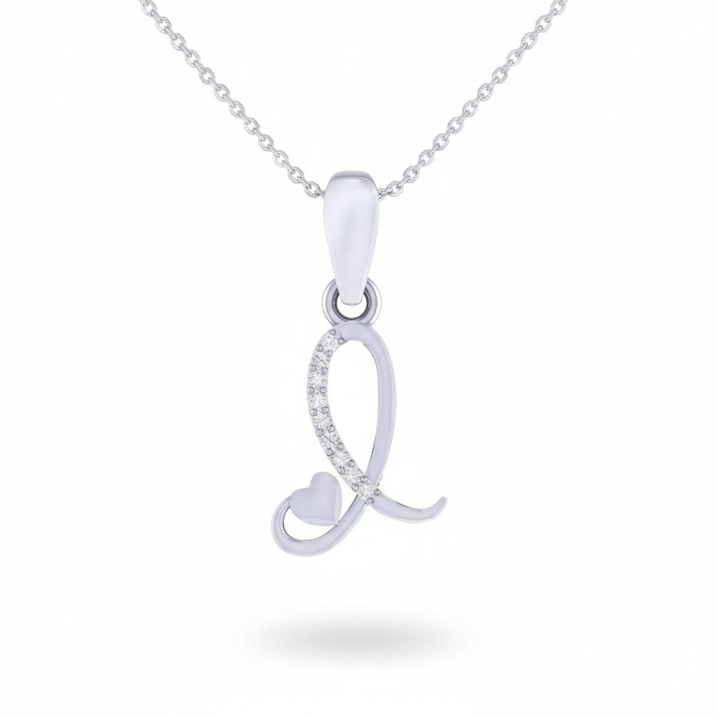 rhodium plated 925 sterling silver letter L pendant with chain