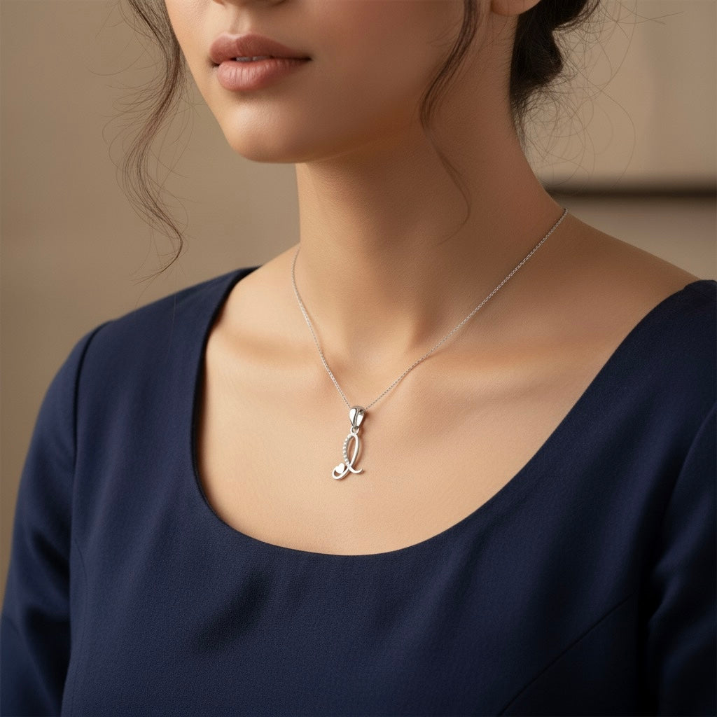 rhodium plated 925 sterling silver letter L pendant