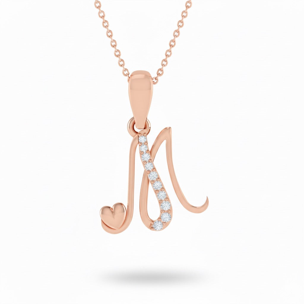 rose gold plated 925 sterling silver letter M pendant with chain