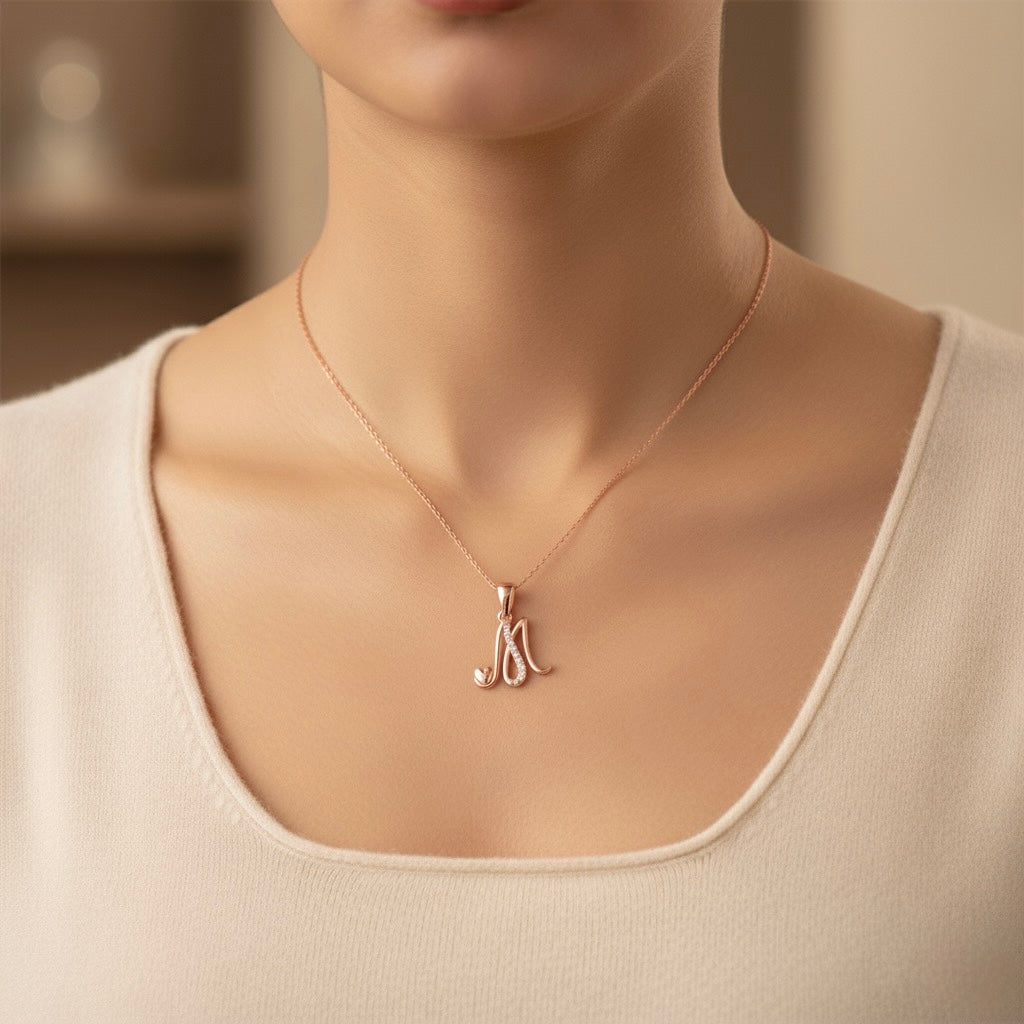 rose gold plated 925 sterling silver letter M pendant