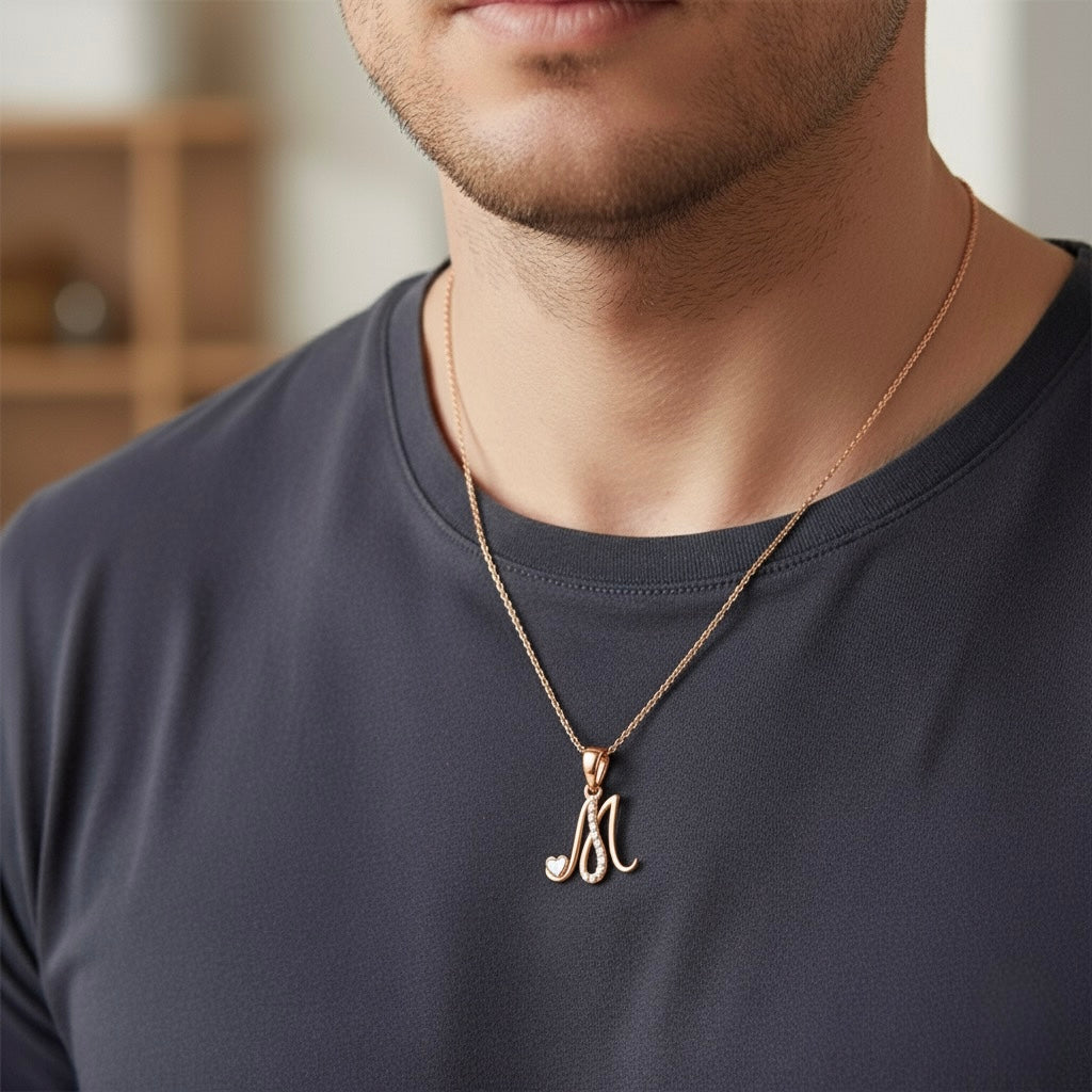 rose gold plated 925 sterling silver letter M pendant