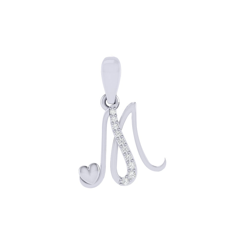 rhodium plated 925 sterling silver letter M pendant