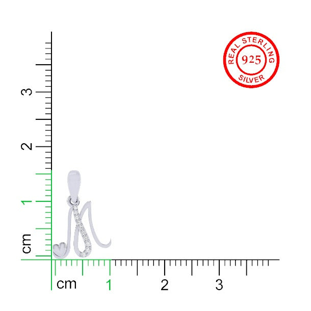 rhodium plated 925 sterling silver letter M pendant