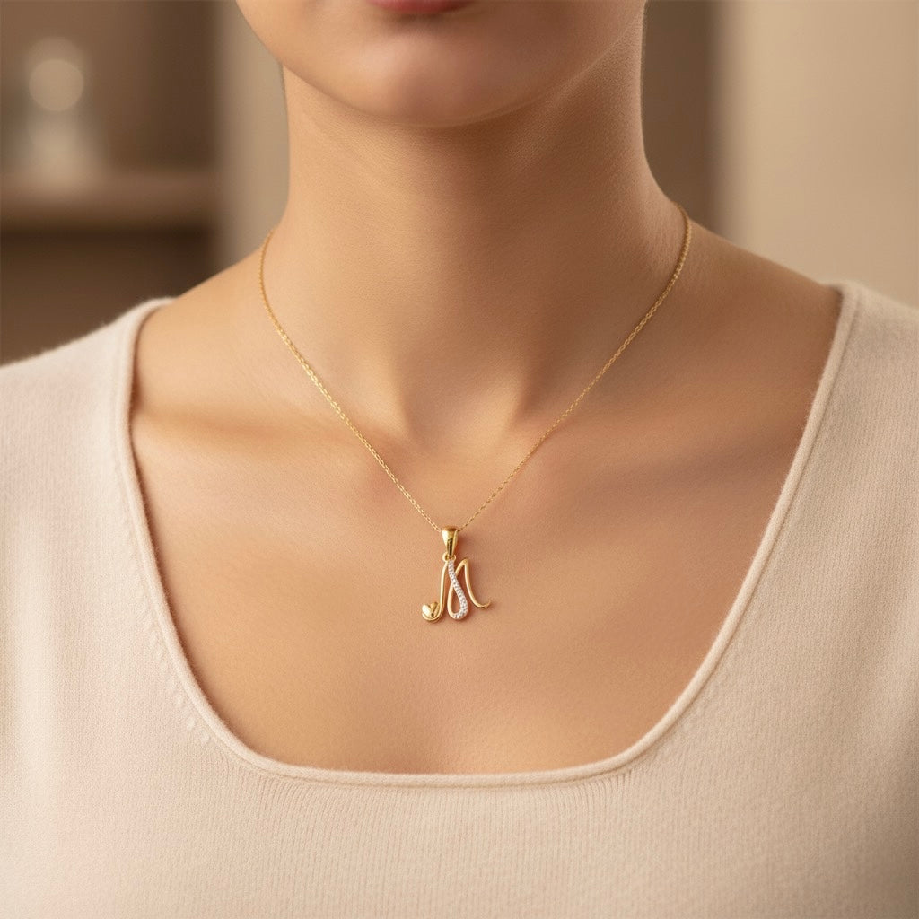 gold plated 925 sterling silver letter M pendant