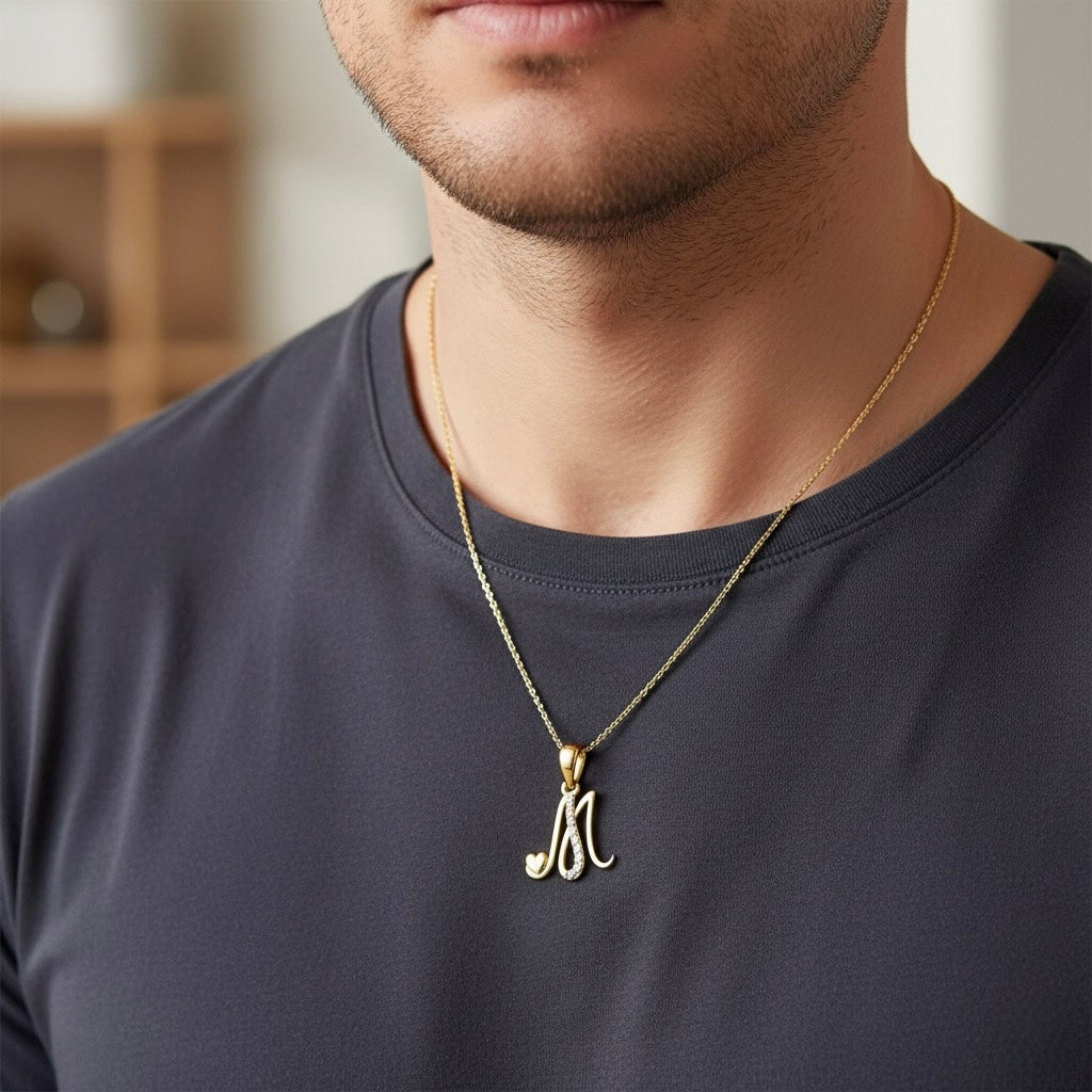 gold plated 925 sterling silver letter M pendant