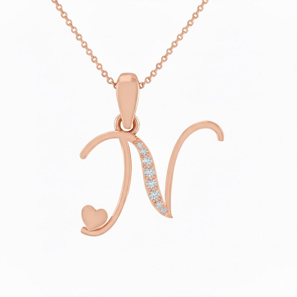 rose gold plated 925 sterling silver letter N pendant with chain