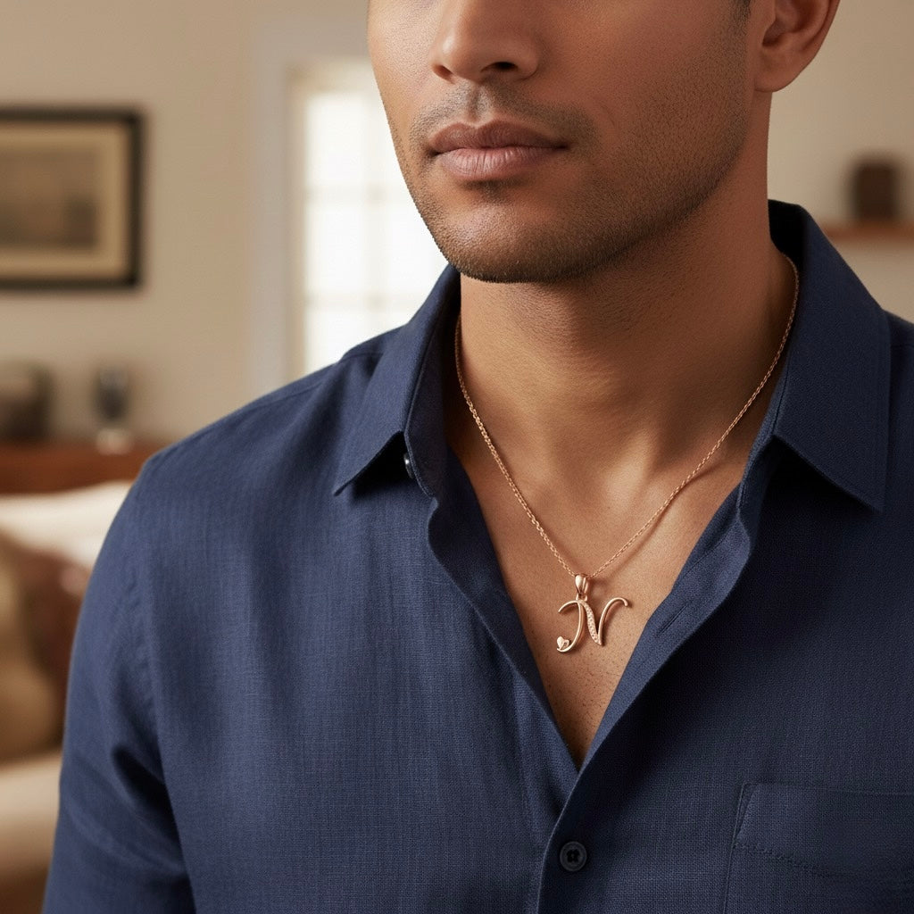 rose gold plated 925 sterling silver letter N pendant