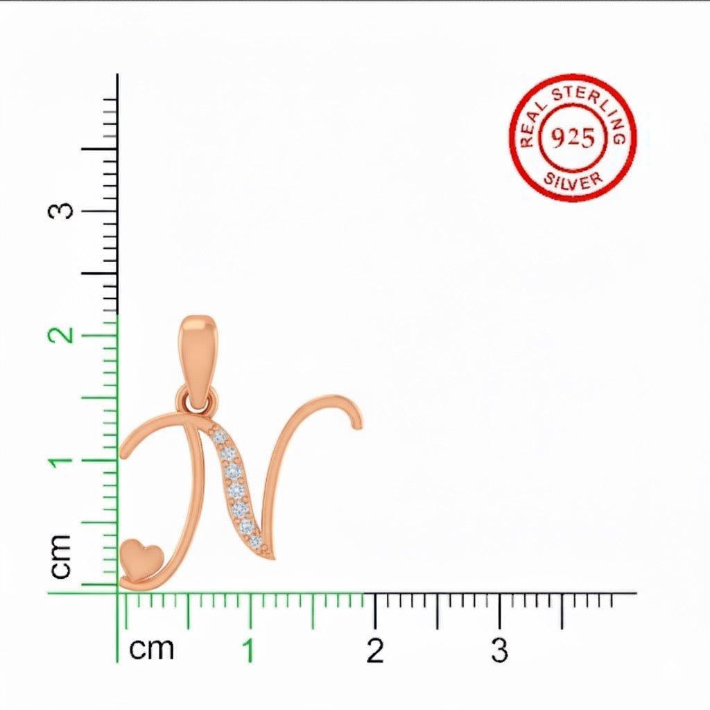 rose gold plated 925 sterling silver letter N pendant
