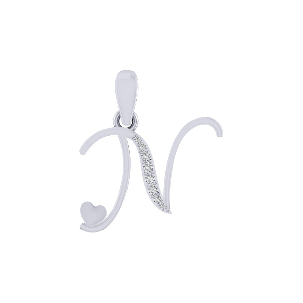 rhodium plated 925 sterling silver letter N pendant