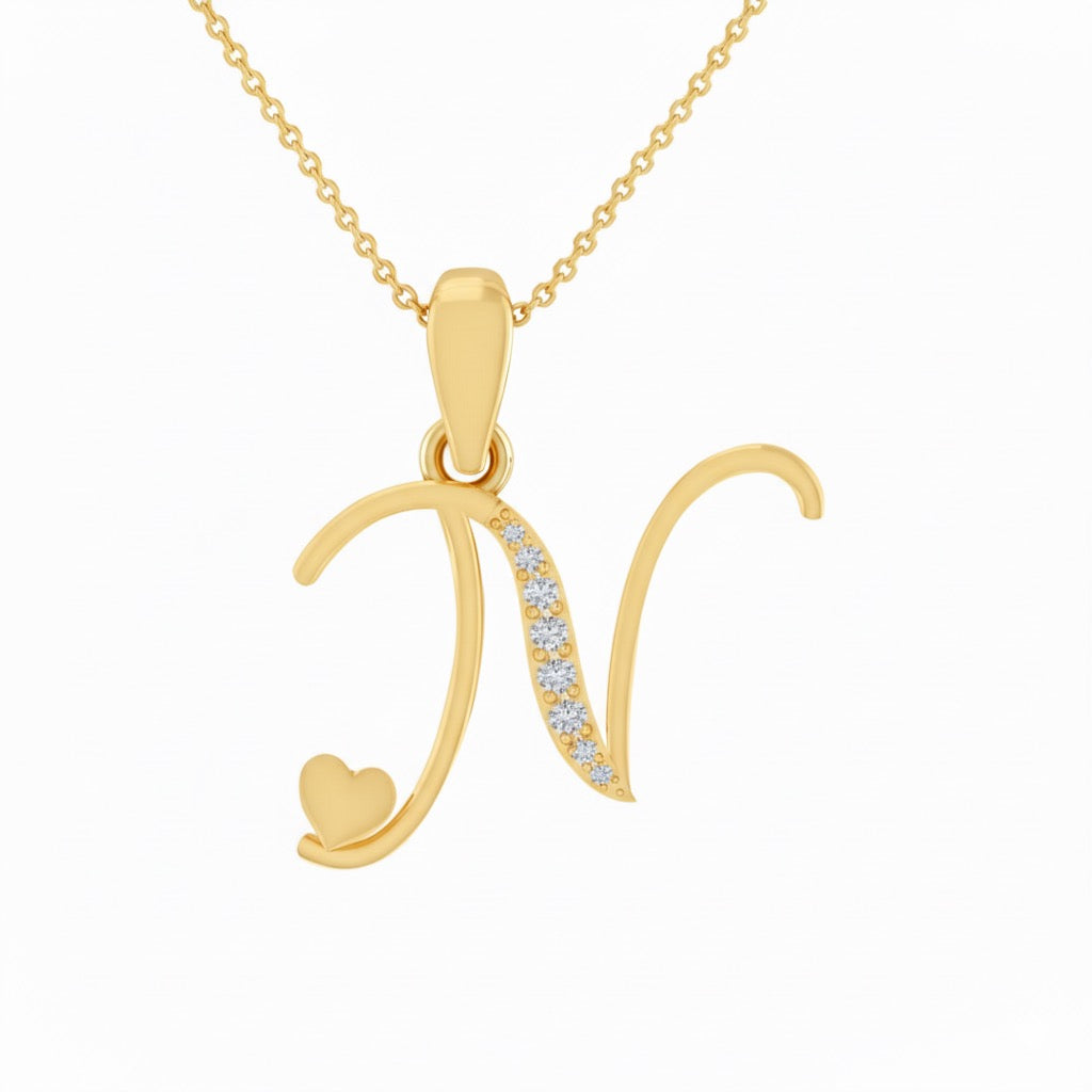 gold plated 925 sterling silver letter N pendant with chain