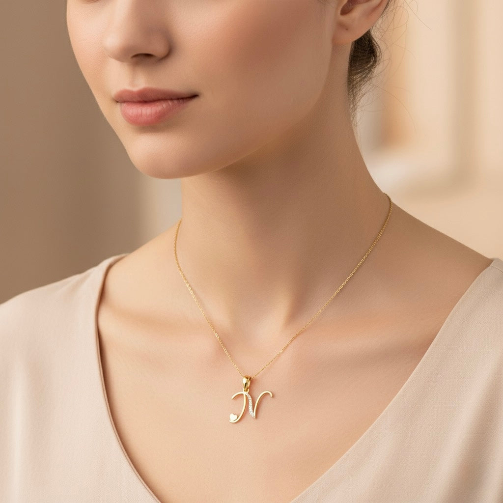 gold plated 925 sterling silver letter N pendant