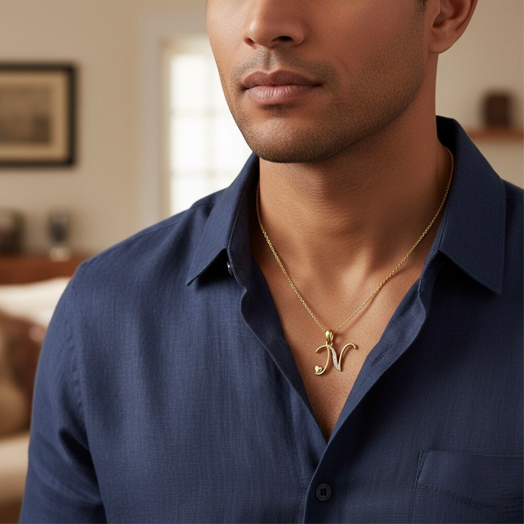 gold plated 925 sterling silver letter N pendant