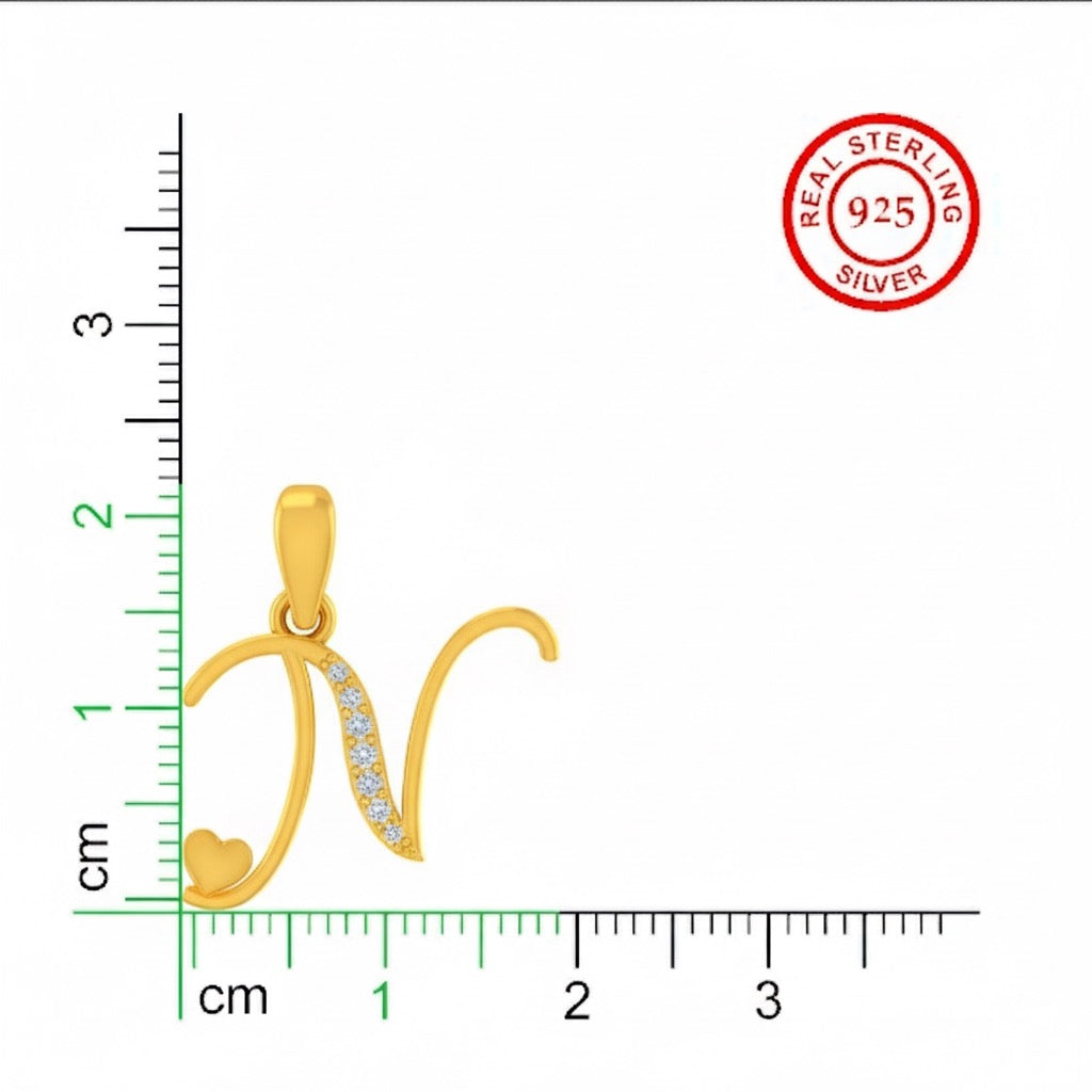 gold plated 925 sterling silver letter N pendant