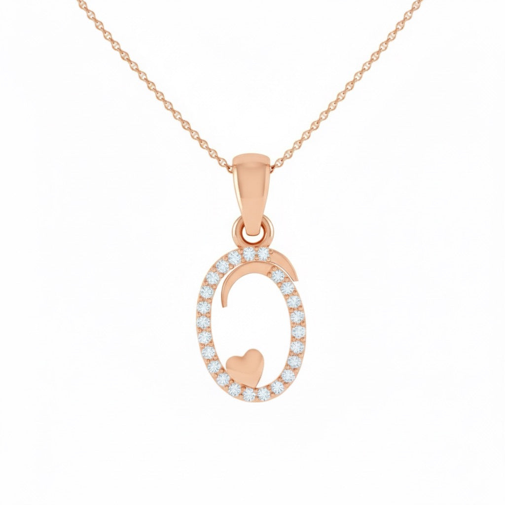 rose gold plated 925 sterling silver letter O pendant with chain