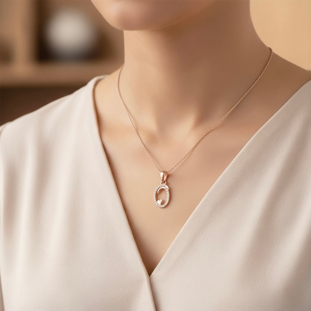 rose gold plated 925 sterling silver letter O pendant