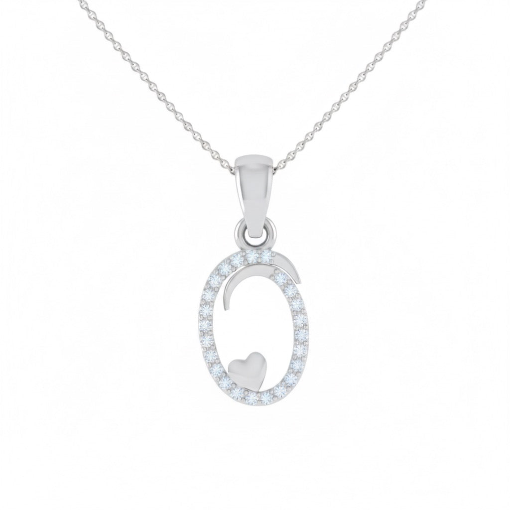 rhodium plated 925 sterling silver letter O pendant with chain