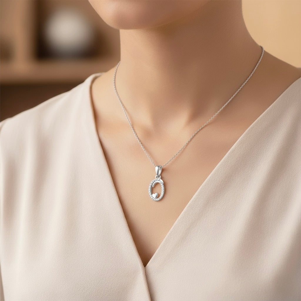 rhodium plated 925 sterling silver letter O pendant