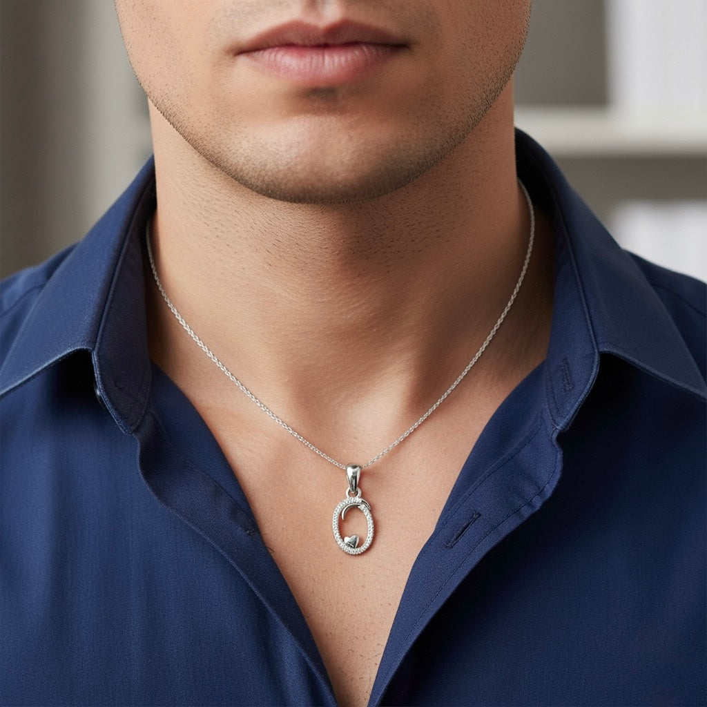 rhodium plated 925 sterling silver letter O pendant