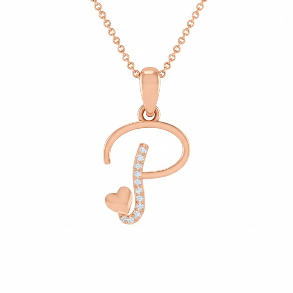 rose gold plated 925 sterling silver letter P pendant with chain