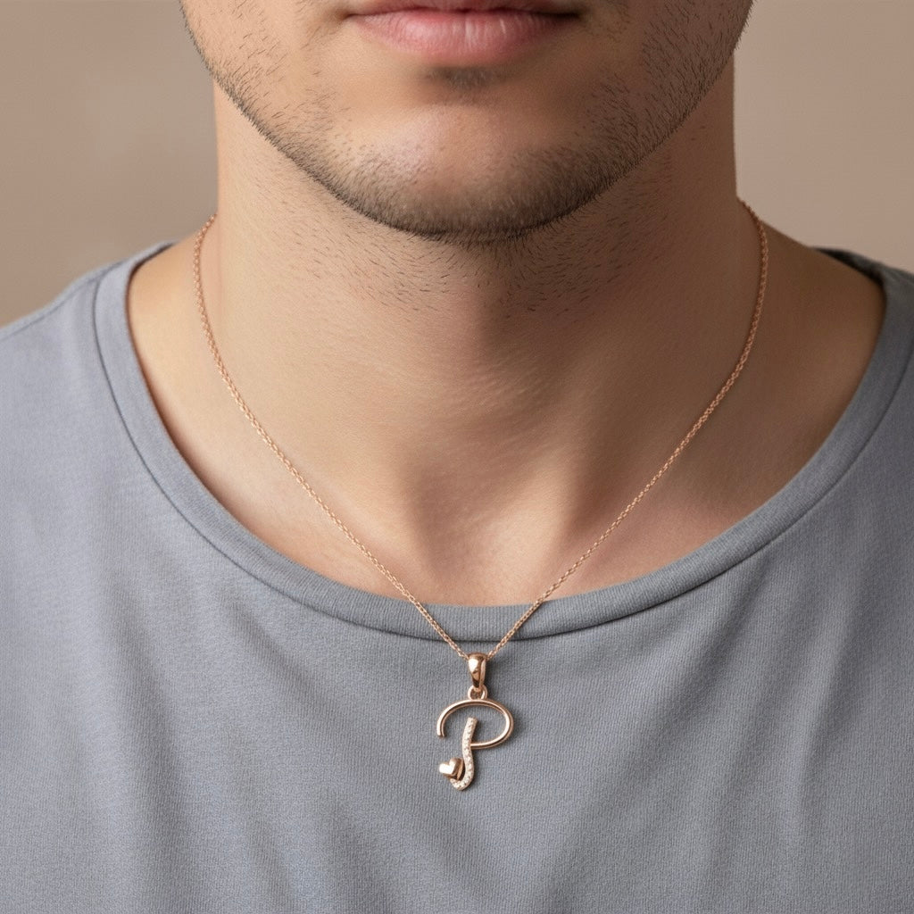 rose gold plated 925 sterling silver letter P pendant