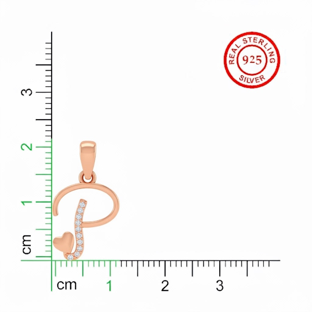 rose gold plated 925 sterling silver letter P pendant
