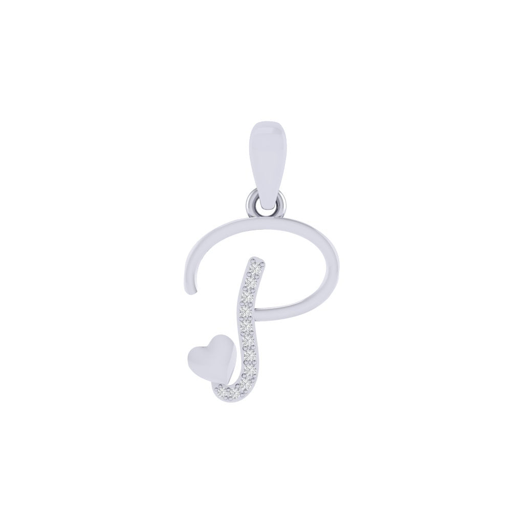 rhodium plated 925 sterling silver letter P pendant