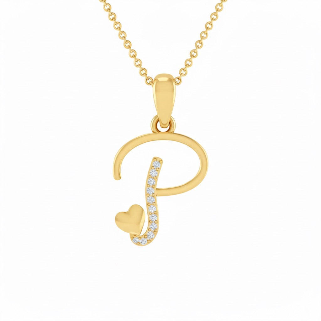 gold plated 925 sterling silver letter P pendant with chain